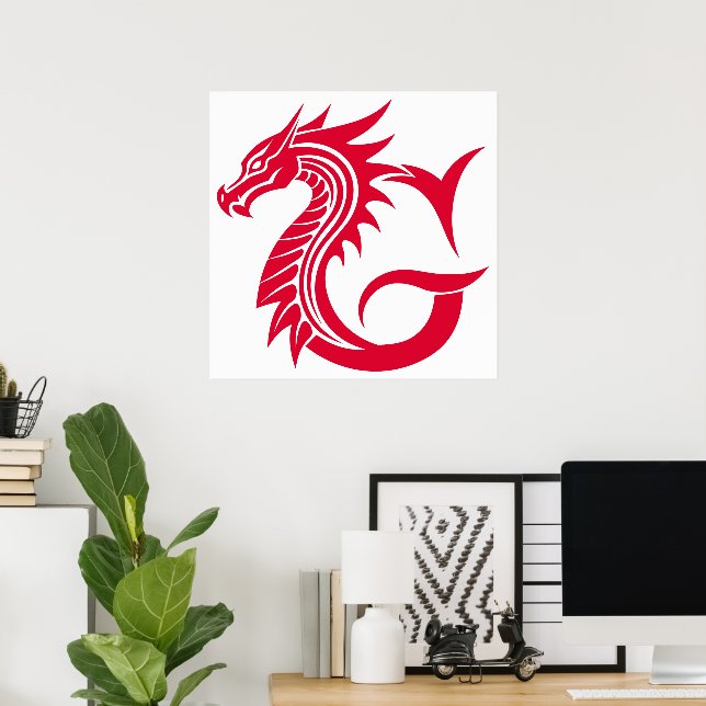 Dragon Styled Letter G, Dragon Alphabet, Monogram Poster (Home Office)