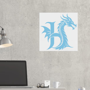 Dragon Styled Letter H, Dragon Alphabet, Monogram Foil Prints