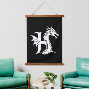Dragon Styled Letter H, Dragon Alphabet, Monogram Hanging Tapestry