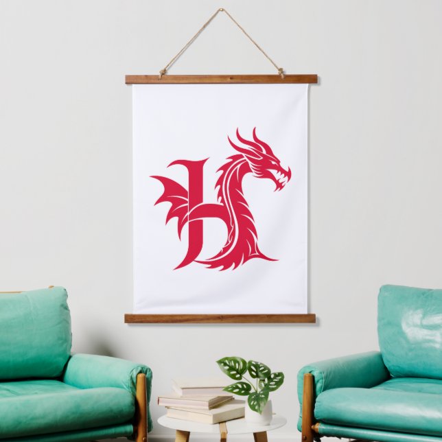 Dragon Styled Letter H, Dragon Alphabet, Monogram Hanging Tapestry (Living Room)