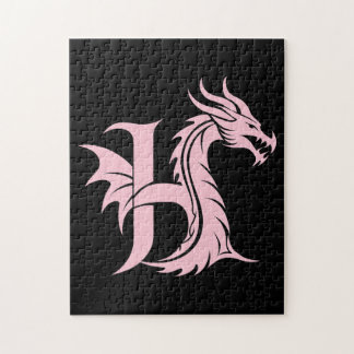 Dragon Styled Letter H, Dragon Alphabet, Monogram Jigsaw Puzzle