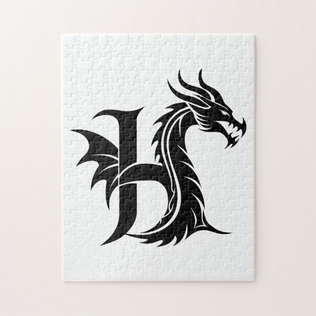 Dragon Styled Letter H, Dragon Alphabet, Monogram Jigsaw Puzzle (Vertical)