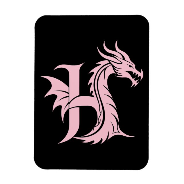 Dragon Styled Letter H, Dragon Alphabet, Monogram Magnet (Vertical)