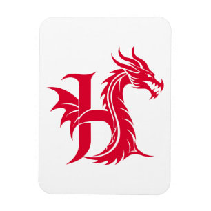 Dragon Styled Letter H, Dragon Alphabet, Monogram Magnet