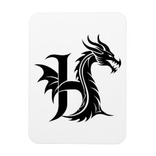 Dragon Styled Letter H, Dragon Alphabet, Monogram Magnet