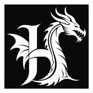 Dragon Styled Letter H, Dragon Alphabet, Monogram Photo Print