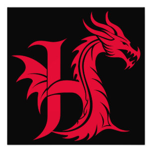 Dragon Styled Letter H, Dragon Alphabet, Monogram Photo Print