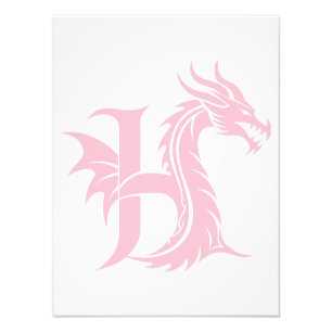 Dragon Styled Letter H, Dragon Alphabet, Monogram Photo Print