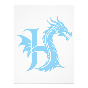 Dragon Styled Letter H, Dragon Alphabet, Monogram Photo Print