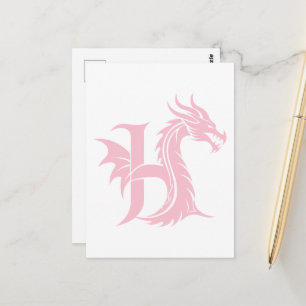 Dragon Styled Letter H, Dragon Alphabet, Monogram Postcard