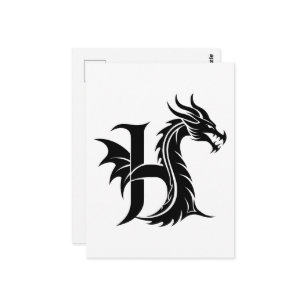 Dragon Styled Letter H, Dragon Alphabet, Monogram Postcard