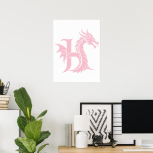 Dragon Styled Letter H, Dragon Alphabet, Monogram Poster
