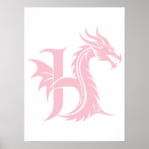 Dragon Styled Letter H, Dragon Alphabet, Monogram Poster