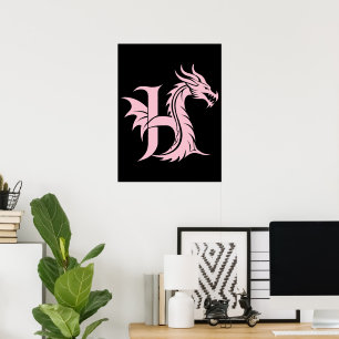 Dragon Styled Letter H, Dragon Alphabet, Monogram Poster