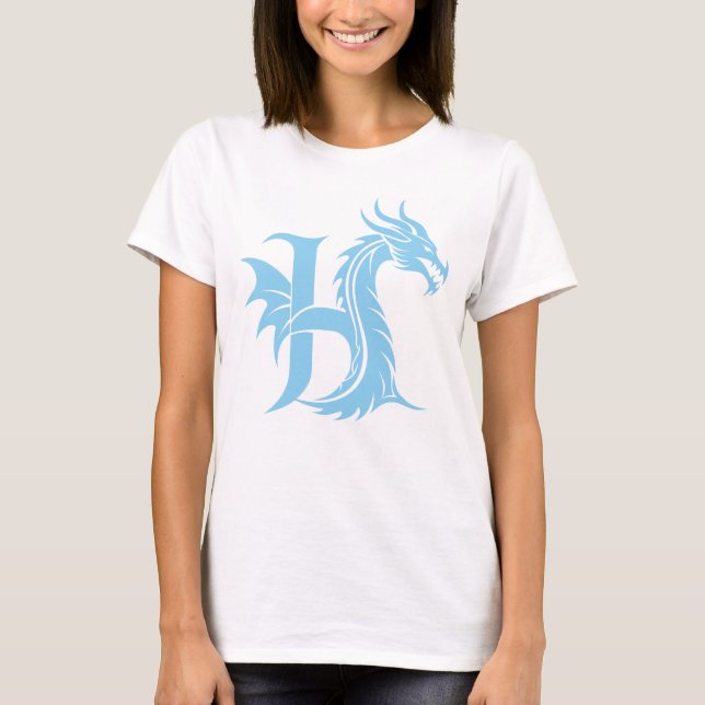 Dragon Styled Letter H, Dragon Alphabet, Monogram T-Shirt (Front)