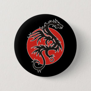 Dragon Sun - black red white + your ideas 6 Cm Round Badge