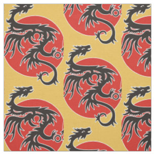 Dragon Sun - black red white + your ideas Fabric