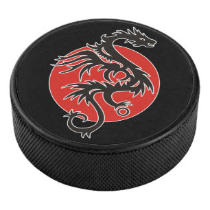 Dragon Sun - black red white + your ideas Hockey Puck