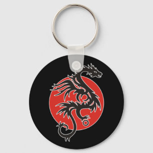Dragon Sun - black red white + your ideas Key Ring