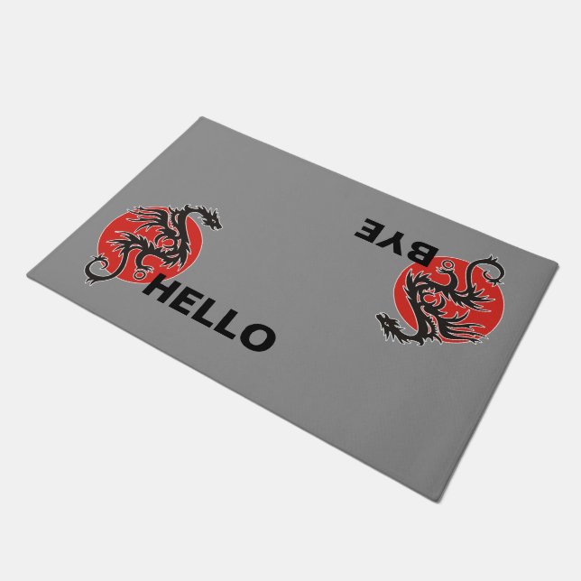 Dragon Sun Power - black red white + your ideas Doormat (Angled)