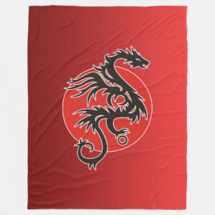 Dragon Sun Power - black red white + your ideas Fleece Blanket