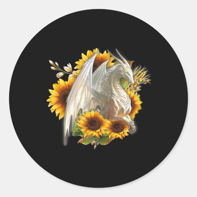 Dragon Sunflower Spring Lover Classic Round Sticker (Front)