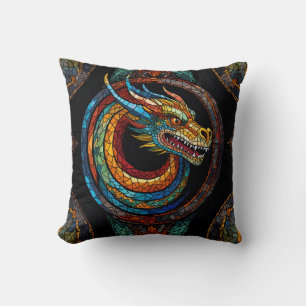 Dragon Swirl in multi coloured mosaic design Cushion