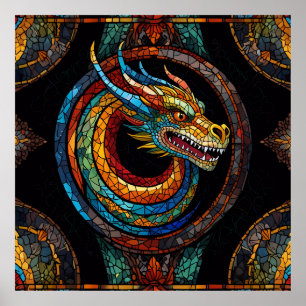 Dragon Swirl in multi coloured mosaic design Poster