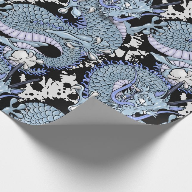 Dragon Tattoo Art in Purple and Blue Wrapping Paper (Corner)