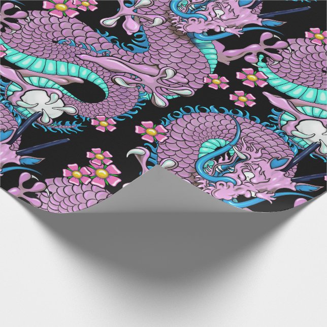 Dragon Tattoo Art in Purple and Blue Wrapping Paper (Corner)