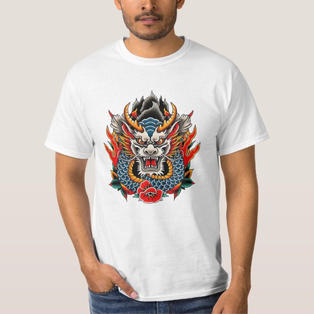 Dragon tattoo epic gamer fantasy fan tat ink artsy T-Shirt (Front)