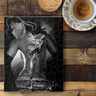 Dragon Tattoo Woman Black White Jigsaw Puzzle