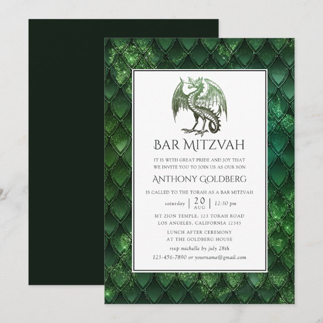 Dragon themed Bar Mitzvah Invitation (Front/Back)