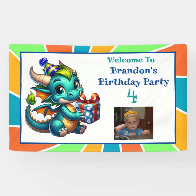 Dragon Themed Boy's Birthday Party Banner (Horizontal)