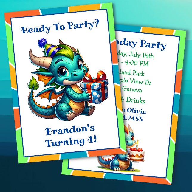 Dragon Themed Boy's Birthday Party Invitation (Creator Uploaded)