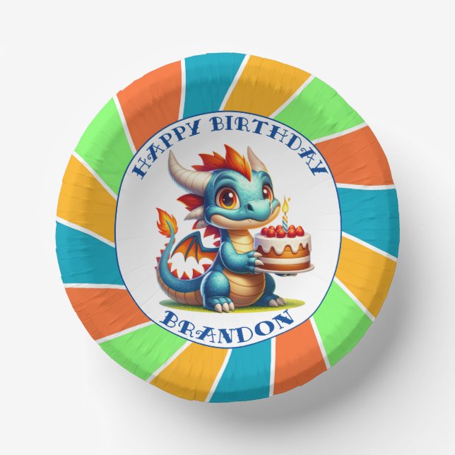 Dragon Themed Boy's Birthday Party Paper Plate (Front)
