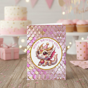Dragon Themed Coloring Page   Girl's Birthday  Card