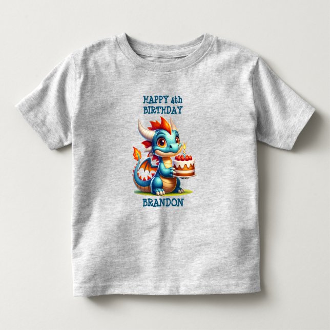 Dragon Themed Personalised Birthday Boy Toddler T-Shirt (Front)