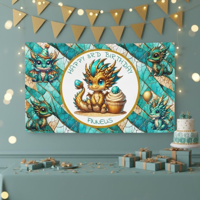 Dragon Themed Personalised Happy Birthday Banner (Creator Uploaded)