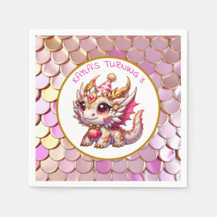 Dragon Themed Pink and Gold Personalised Birthday Napkin