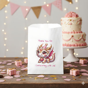 Dragon Themed Pink and Gold Personalized Birthday Favour Bag