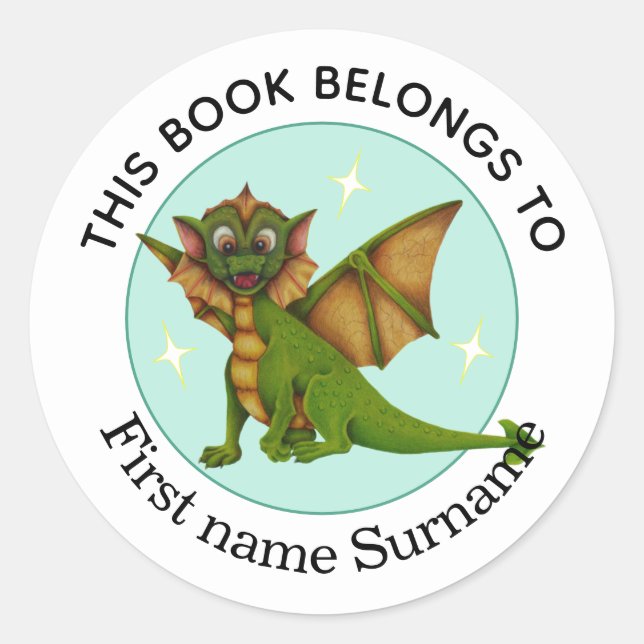 Dragon This Book Belongs To Personalised  Classic Round Sticker (Front)