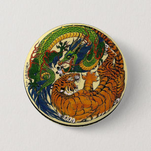 DRAGON TIGER 6 CM ROUND BADGE