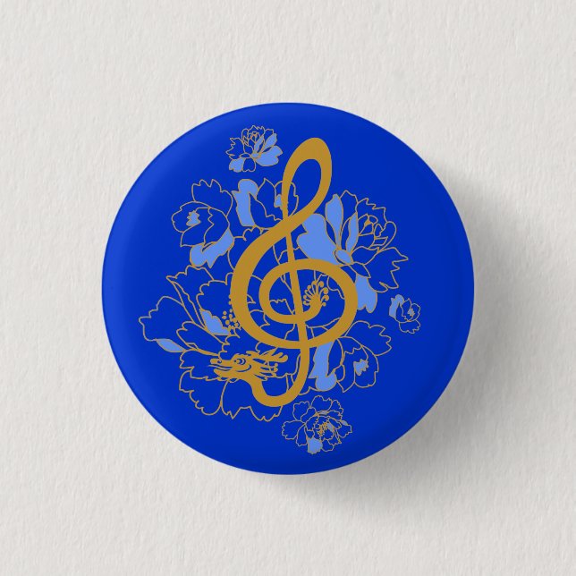 Dragon Treble Clef  Peonies Music Custom Button (Front)