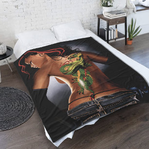 Dragon Tribal Woman Fleece Blanket