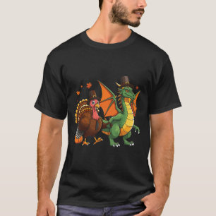 Dragon Turkey Pilgrim Thanksgiving Pumpkin Kids Bo T-Shirt