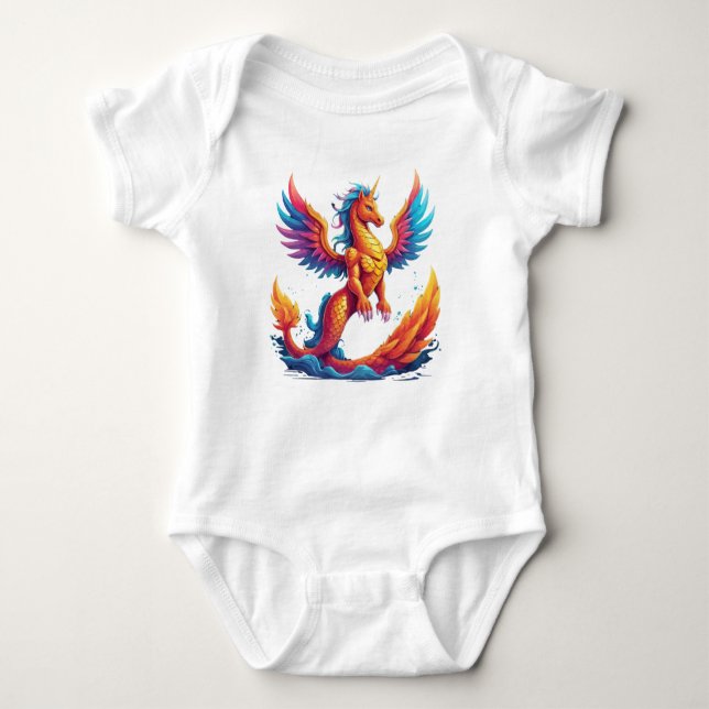 Dragon-Unicorn & Phoenix-Mermaid  Baby Bodysuit (Front)