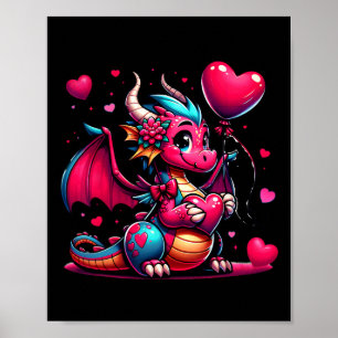 Dragon Valentine Hearts Animal Men Women Kids Poster