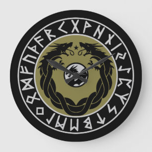Dragon Viking Rune Protection Large Clock