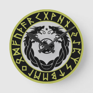 Dragon Viking Rune Protection Round Clock